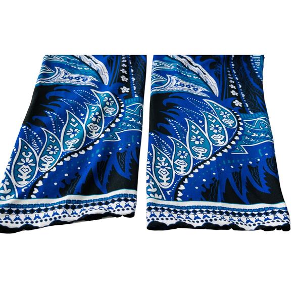 ECI NEW YORK WAIST DRESS WITH TIE, WOMENS, XL, BLUE BLACK WHITE ABSTRACT, V-NECK - Picture 9 of 11